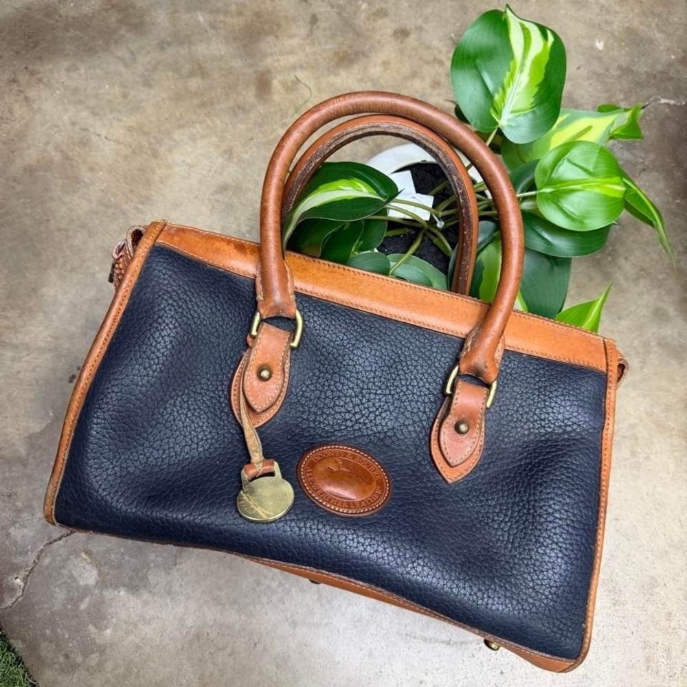 Vintage Dooney and Bourke All Weather Leather Satchel Bagโ Purse Black Tan